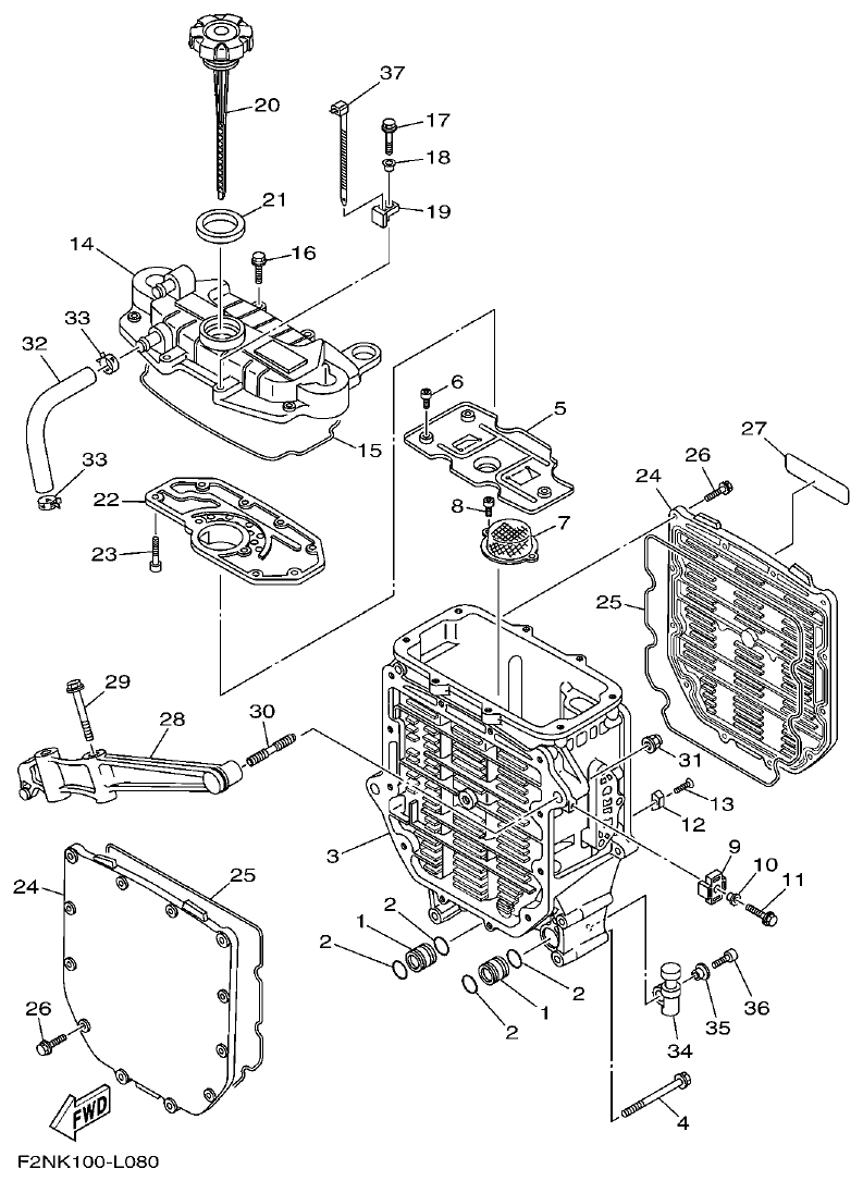 Yamaha F2NN OIL COOLER parts diagram